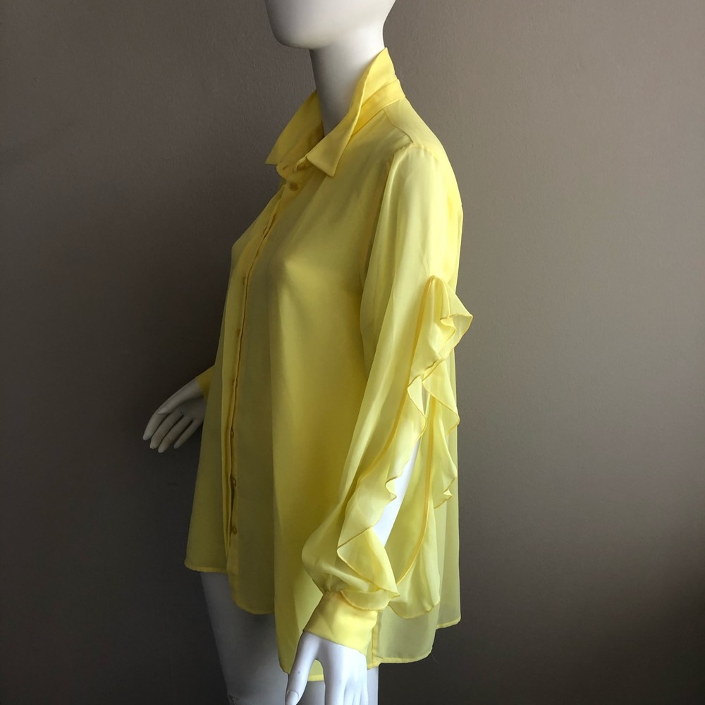 NEW €160 ANNARITA N Crepe Shirt Slit&Ruffle Sleeve
